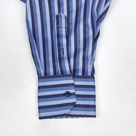 Visconti Black Men's 2XLB Blue Striped Long Sleeve Casual Shirt Flip Cuff Design - Picture 11 of 12